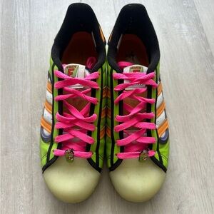 Adidas Neon Green and Orange Shoes with Pink Laces